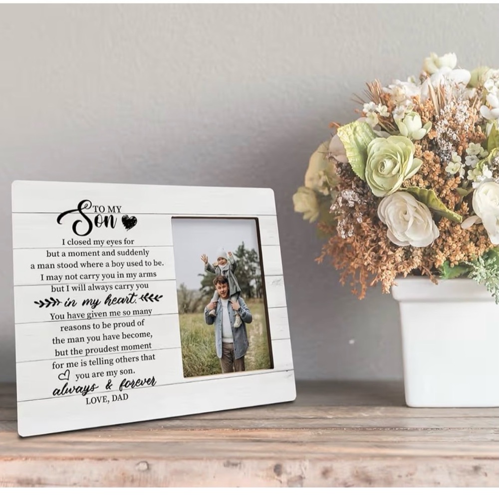 Picture Frame Plaque Wood Sign Dad To My Son Photo Frame New With Blue Gift Box